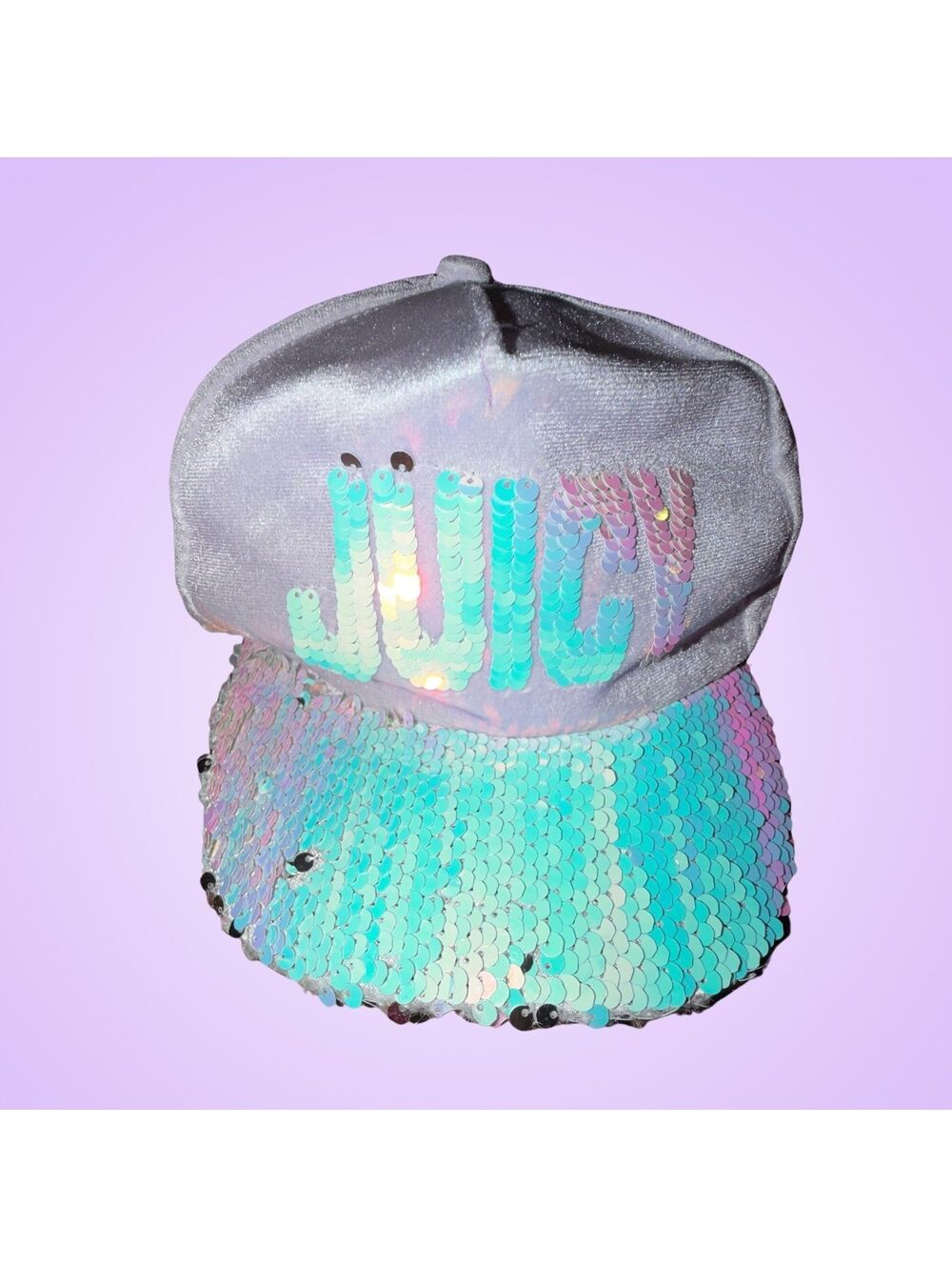 Juicy Couture Kids Girls Sequin Logo Hat Baseball Cap Lavender Blue Adjustable